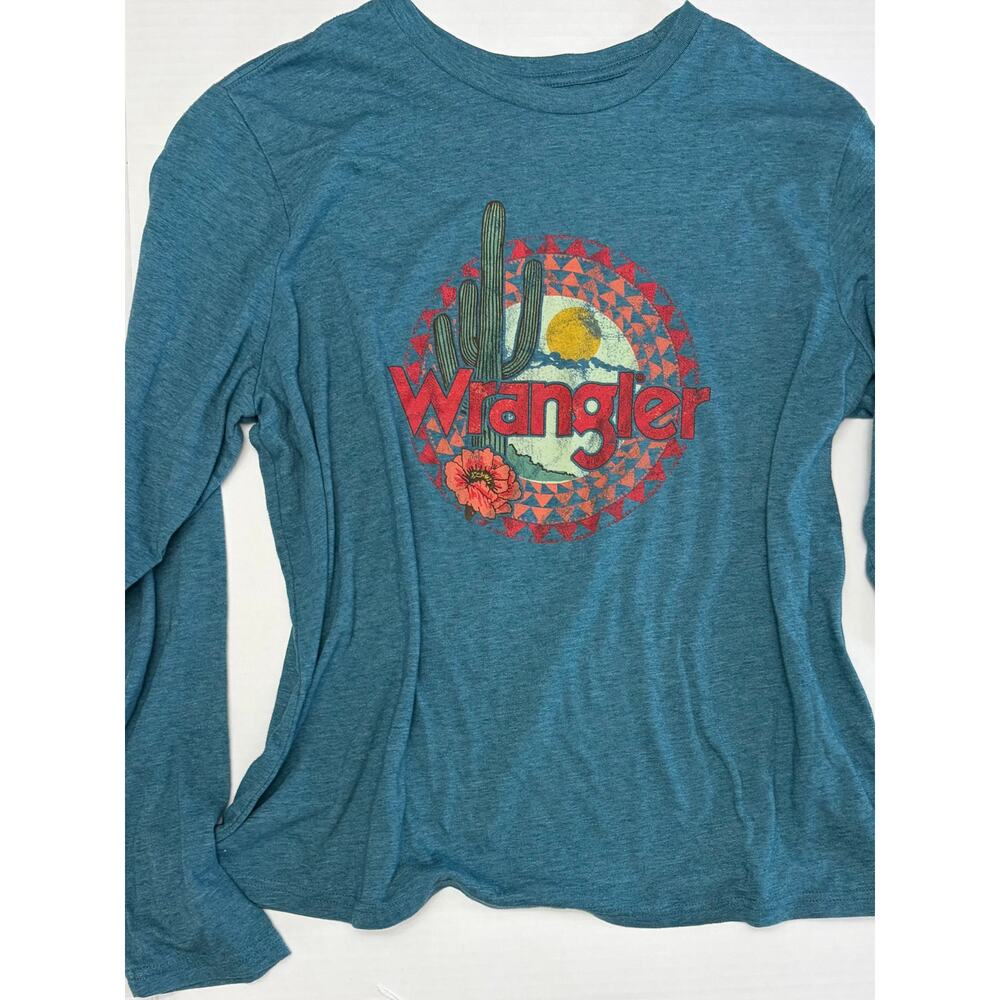 WRANGLER Womans Blue Long Sleeve Graphic Retro Western Shirt  XL Cotton Blend